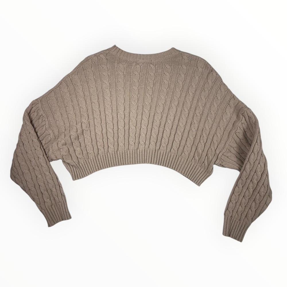 Altar'd State Super Cropped Cable Knit Sweater Taupe Brown XS